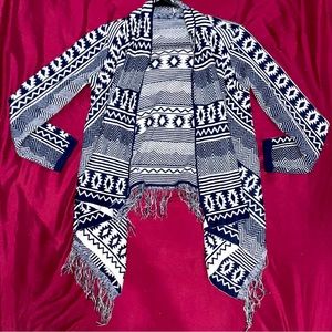 Navy and White Aztec Print Cardigan Sweater